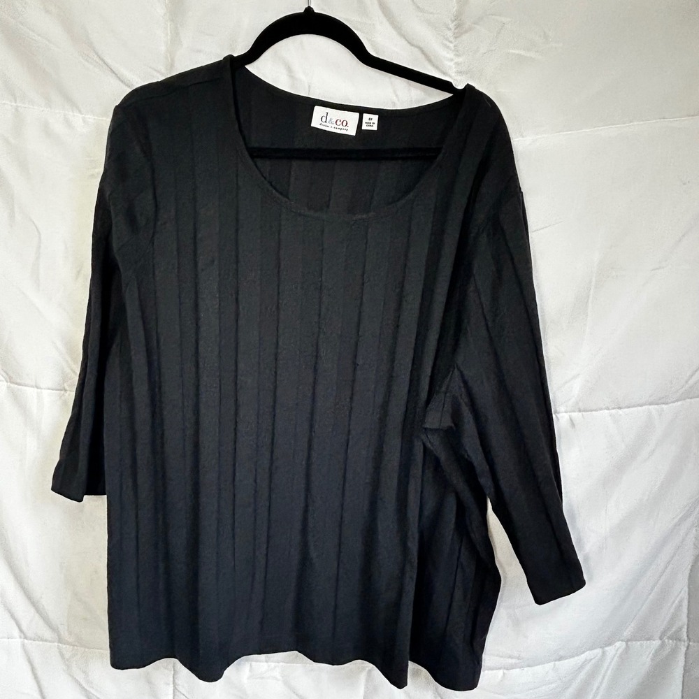 d&co‎ Denim Company Black Ribbed 3X Plus Size Scoop Neck 3/4 Sleeve Top
